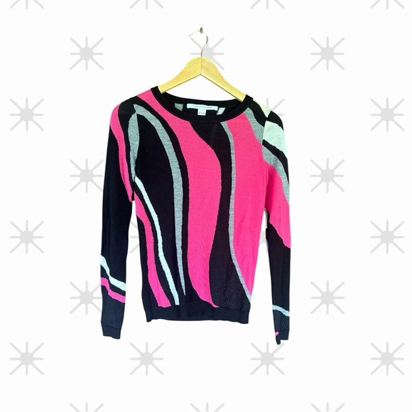 Diane Von Furstenberg Pink and Black Wool Blend Sweater Size P - Picture 1 of 6